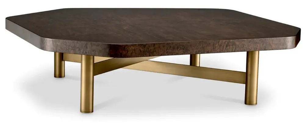 Mega-Angebot Casa Padrino tavolo da salotto di lusso marrone lucido / ottone 120,5 x 120,5 x A. 30,5 cm - Tavolo da soggiorno con piano in legno massello - Mobile da soggiorno - Mobili di lusso