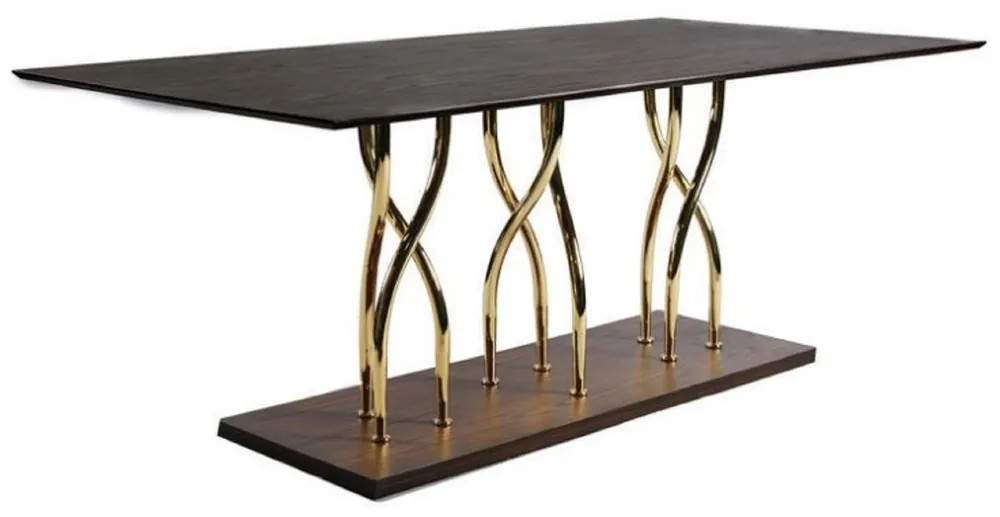 Casa Padrino tavolo da pranzo di lusso marrone scuro / oro 200 x 100 x A. 78 cm - Tavolo da cucina rettangolare in legno massello con gambe in metallo - Mobili sala da pranzo - Mobili di lusso Echt