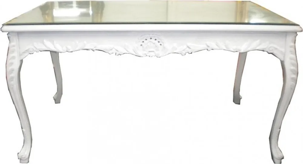 Markenware Casa Padrino tavolo da pranzo barocco con piano in vetro bianco - Tavolo da pranzo in stile barocco - Mobili per sala da pranzo in stile barocco - Mobili barocchi
