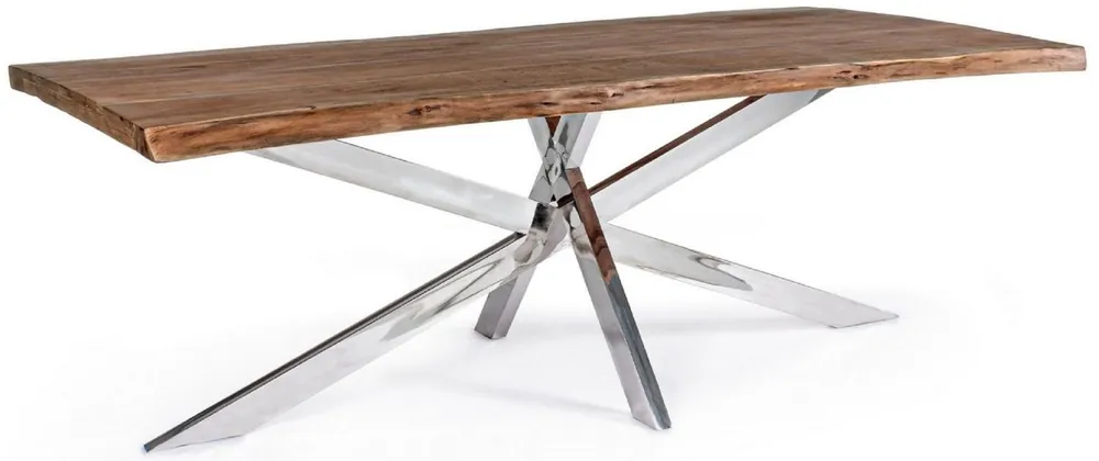 Rabatt Casa Padrino tavolo da pranzo di lusso marrone / argento 220 x 100 x A. 77 cm - Tavolo da cucina rettangolare con piano in legno massello e gambe in acciaio inox - Mobili sala da pranzo di lusso