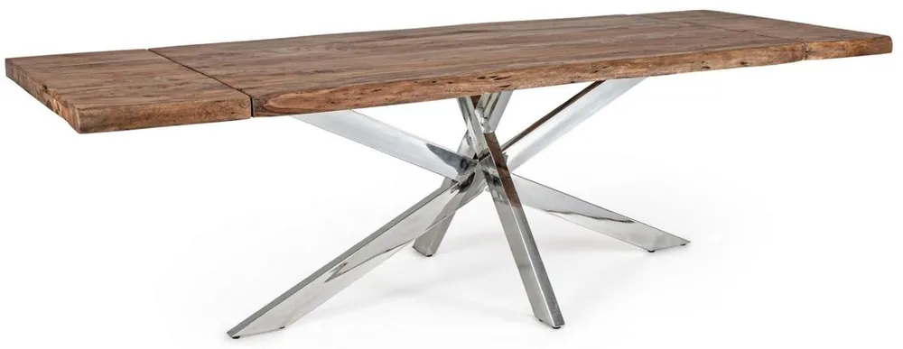 Wochenendangebot Casa Padrino tavolo da pranzo di lusso marrone / argento 180-260 x 90 x A. 77 cm - Tavolo da cucina allungabile con piano in legno massello e gambe in acciaio inox - Mobili sala da pranzo di lusso