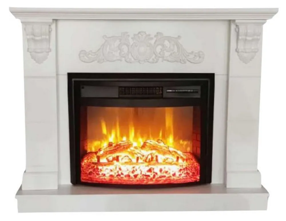 Direkt Vom Hersteller Casa Padrino caminetto elettrico barocco bianco / nero 120 x 33 x A. 104 cm - Caminetto decorativo da soggiorno con telecomando - Mobile soggiorno in stile barocco - Camini elettrici barocco
