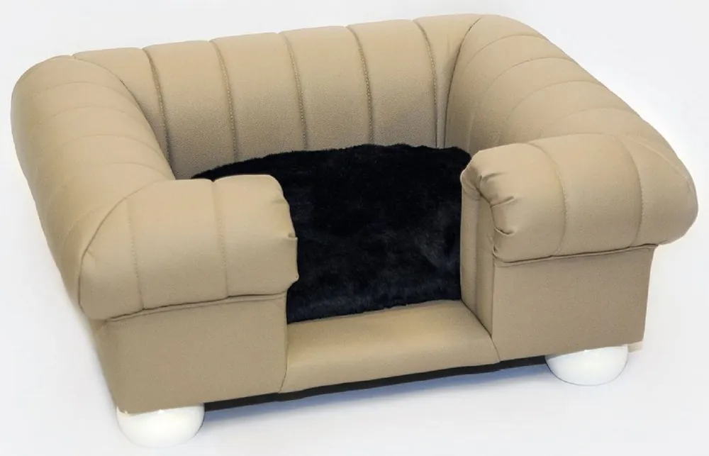 Kracherpreis Casa Padrino letto per cani di lusso in pelle beige / bianco / nero 79 x 69 x A. 31 cm - Cuccia per cani rettangolare in vera pelle - Mobili per animali di lusso in pelle - Mobili per cani