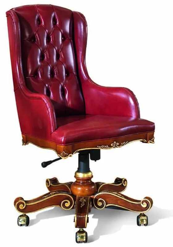 Preiswert Casa Padrino sedia da ufficio Chesterfield barocco di lusso bordeaux rosso / marrone / oro - Sedia da scrivania con vera pelle - Mobili da ufficio stile barocco - Qualità di lusso - Fatto in Italia