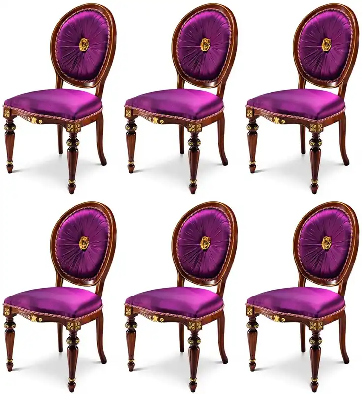 Casa Padrino set di sedie da pranzo barocco di lusso viola / marrone / oro - Set di 6 sedie da cucina fatte a mano - Mobili di lusso per sala da pranzo barocco - Mobili barocchi - Fatto in Italia Sichere Zahlung