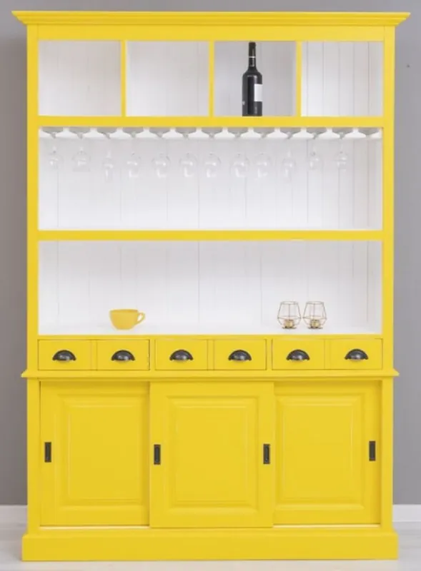 Casa Padrino armadio bar in legno massello stile country giallo / bianco 151 x 36 x A. 210 cm - Armadio vino in legno massello stile country - Mobile bar legno massello - Mobile bar stile country Ausverkauf