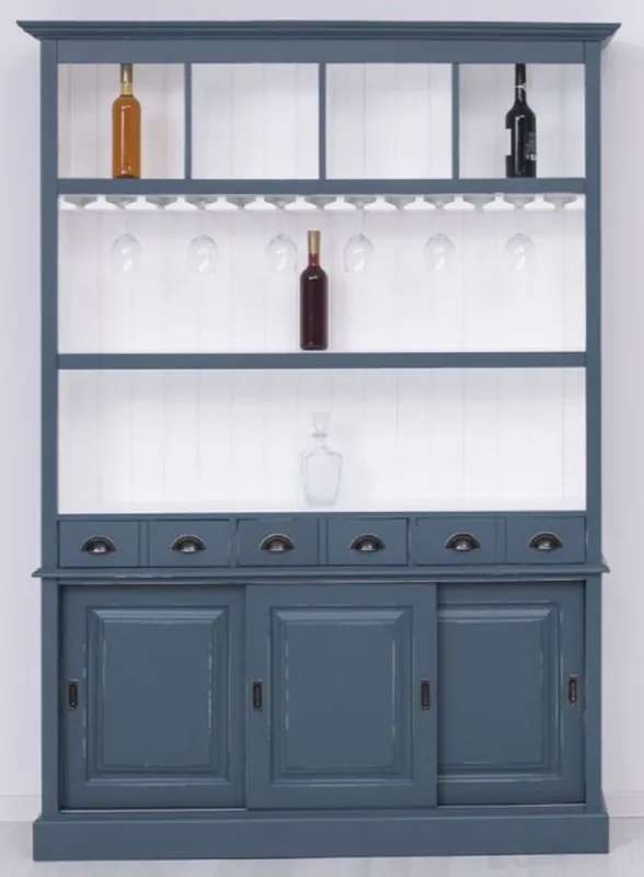 Casa Padrino armadio bar in legno massello stile country blu antico / bianco 151 x 36 x A. 210 cm - Armadio vino in legno massello stile country - Mobile bar legno massello stile country Letzte Chance