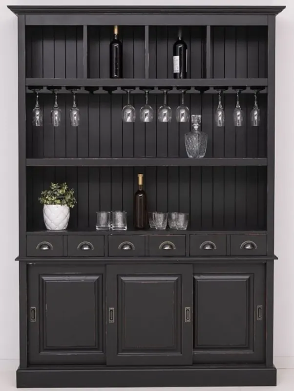 Casa Padrino armadio bar in legno massello stile country nero antico 151 x 36 x A. 210 cm - Armadio vino in legno massello stile country - Mobile bar in legno massello - Mobile bar stile country Sonderangebot