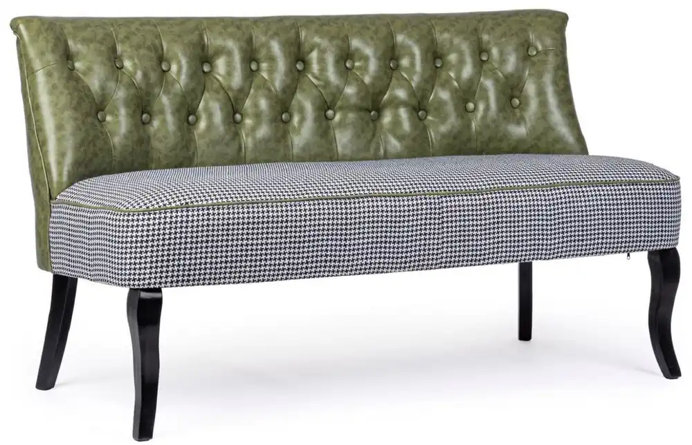 Casa Padrino divano Chesterfield di lusso in pelle artificiale verde scuro / bianco / nero 136 x 66 x A. 76 cm - Divano del soggiorno - Mobili per soggiorno - Mobili Chesterfield - Mobili di lusso Top-Seller