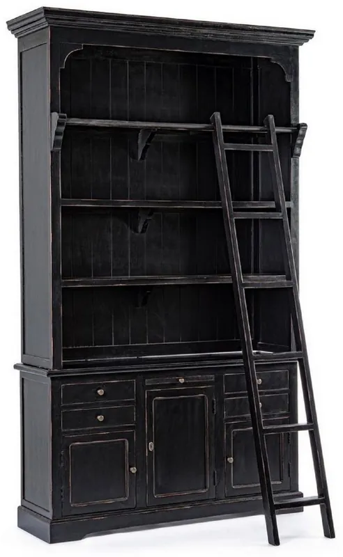 Direkt Vom Hersteller Casa Padrino armadio stile country con scala nero antico 143,5 x 40,6 x A. 233,7 cm - Armadio per libri - Armadio da Soggiorno - Armadio da Ufficio - Mobili in Stile Country