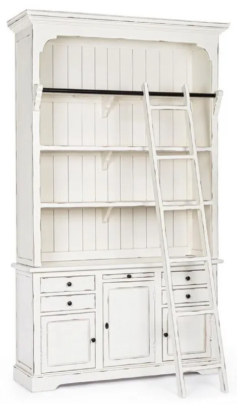 Schnäppchen Casa Padrino armadio stile country con scala bianco antico 143,5 x 40,6 x A. 233,7 cm - Armadio per libri - Armadio da Soggiorno - Armadio da Ufficio - Mobili in Stile Country