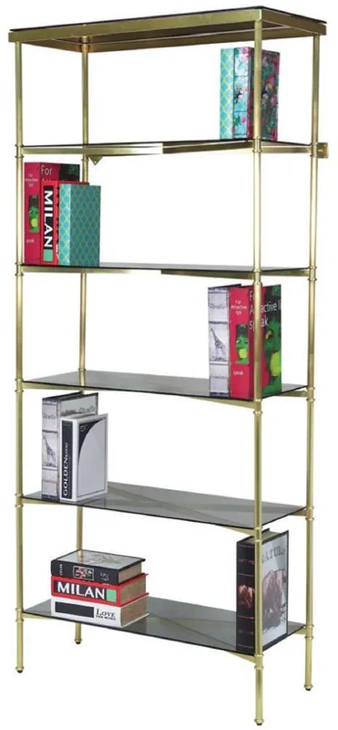 Must-Have Casa Padrino armadio scaffale di lusso in metallo con ripiani in vetro oro / grigio 118 x 42 x A. 216 cm - Armadio da soggiorno - Armadio da ufficio - Mobili soggiorno - Mobili ufficio - Mobili di lusso