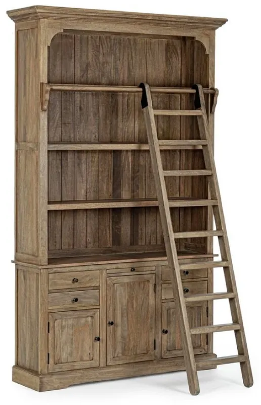 Casa Padrino armadio stile country con scala marrone 143,5 x 40,6 x A. 233,7 cm - Armadio per libri - Armadio da Soggiorno - Armadio da Ufficio - Mobili in Stile Country Top-Angebot