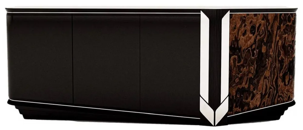 Casa Padrino credenza design di lusso con 4 ante nero / marrone / argento 230 x 54 x A. 85 cm - Mobili di lusso - Mobili di design - Mobili per sala da pranzo - Mobili per hotel - Qualità di lusso Neue Kollektion