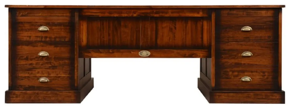 Preiswert Casa Padrino scrivania in stile vintage di lusso marrone 220 x 95 x A. 78,5 cm - Tavolo da ufficio con 12 cassetti - Mobile ufficio stile vintage - Mobile per ufficio in legno massello di lusso