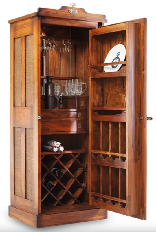 Casa Padrino armadio bar in stile vintage di lusso marrone 69,5 x 52 x A. 178,5 cm - Armadio del vino in legno massello - Mobili bar stile vintage - Mobili bar di lusso - Mobili bar legno massello Highlight