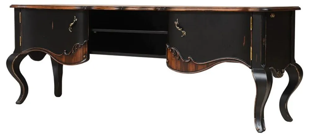 Casa Padrino armadio TV barocco di lusso marrone / nero antico 182 x 48,5 x A. 63 cm - Magnifica credenza in legno massello con 2 ante - Mobili per ufficio di lusso stile barocco - Mobili barocchi Markenprodukt