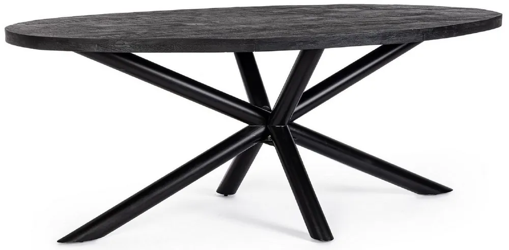 Casa Padrino tavolo da pranzo di lusso nero 200 x 110 x A. 76 cm - Tavolo da cucina ovale con piano in legno massello e gambe in acciaio verniciato a polvere - Mobili sala da pranzo di lusso Echt