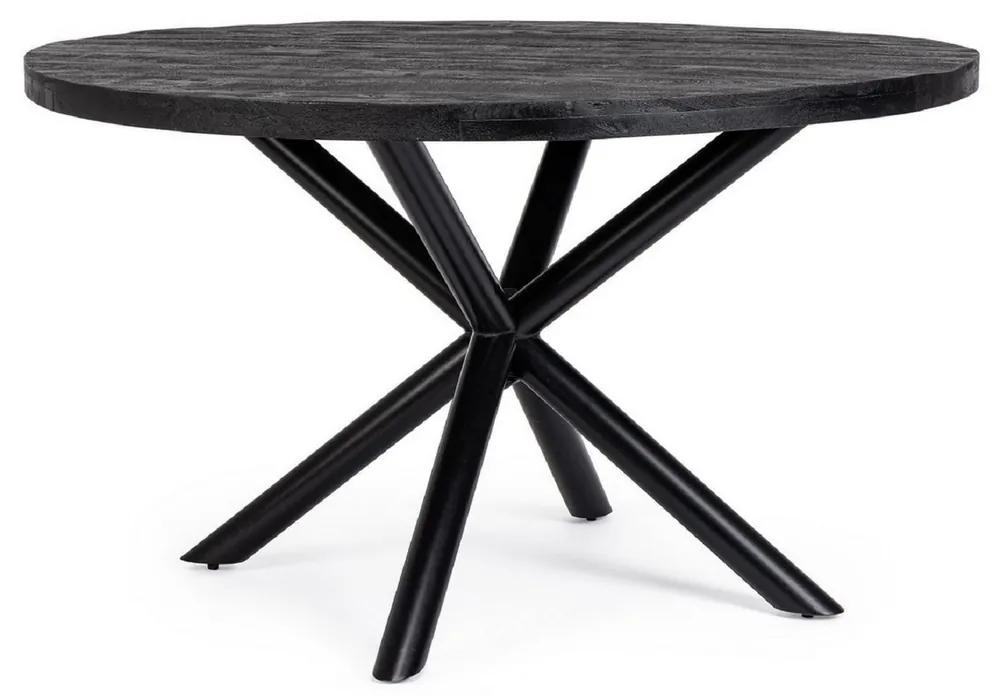 Casa Padrino tavolo da pranzo di lusso nero Ø 130 x A. 76 cm - Tavolo da cucina rotondo con piano in legno massello e gambe in acciaio verniciato a polvere - Mobili sala da pranzo di lusso Neu