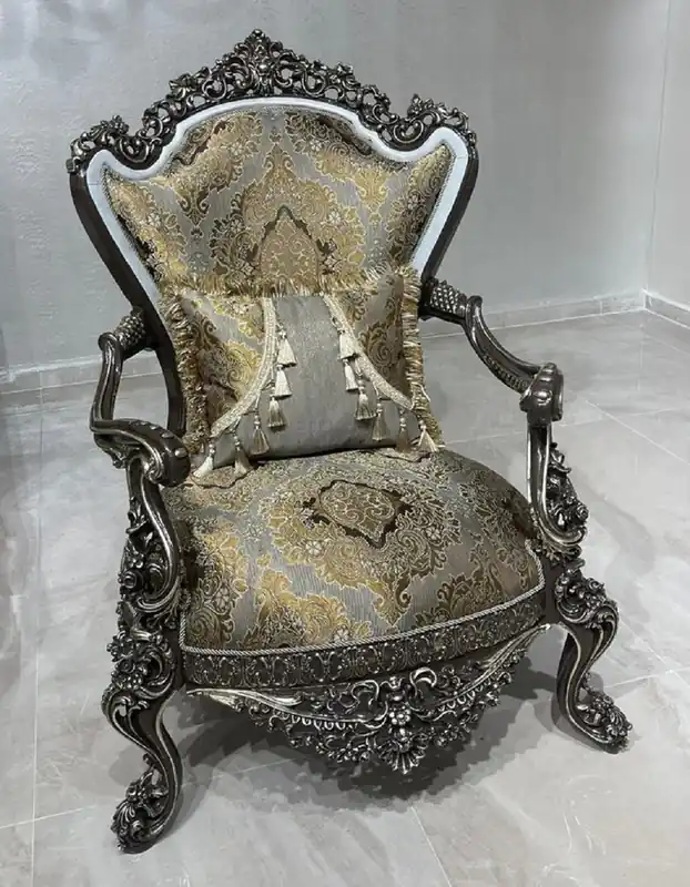 Casa Padrino poltrona barocco di lusso argento / oro / bianco / nero / argento - Magnifica poltrona da salotto - Mobile da soggiorno in stile barocco - Mobile di lusso in stile barocco Schnäppchen