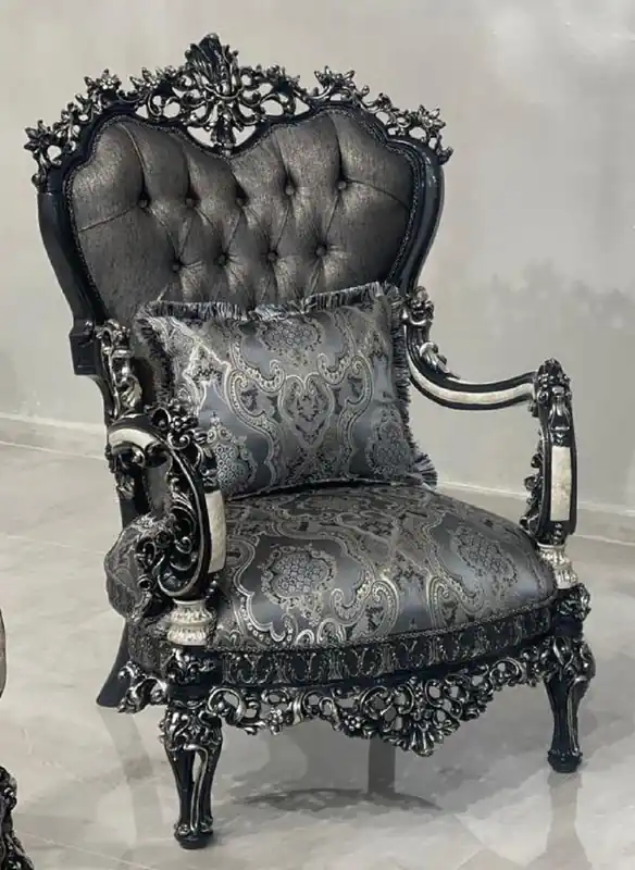 Neue Kollektion Casa Padrino poltrona barocco di lusso argento / bianco / nero / oro - Magnifica poltrona da salotto - Mobile da soggiorno in stile barocco - Mobile di lusso in stile barocco