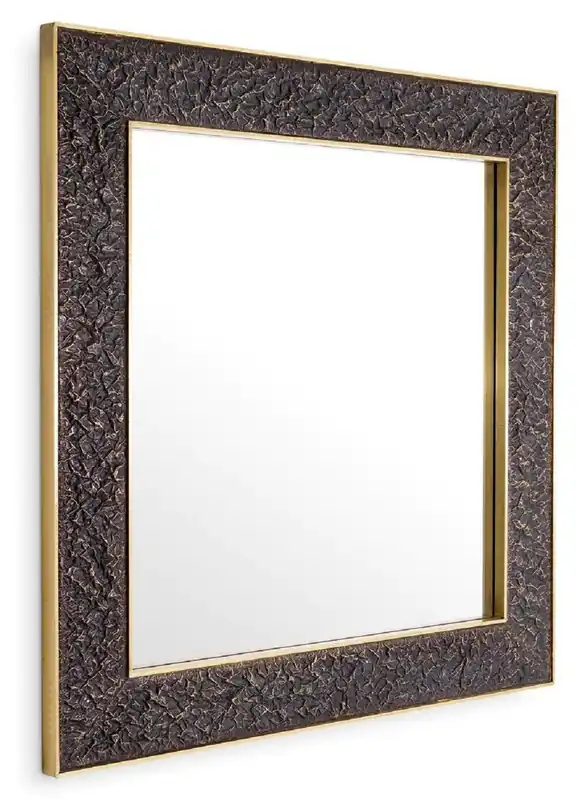 Casa Padrino specchio da parete di lusso bronzo / ottone antico 100 x 3,5 x A. 100 cm - Specchio quadrato - Specchio soggiorno - Specchio camera da letto - Specchio guardaroba - Mobili di lusso Must-Have
