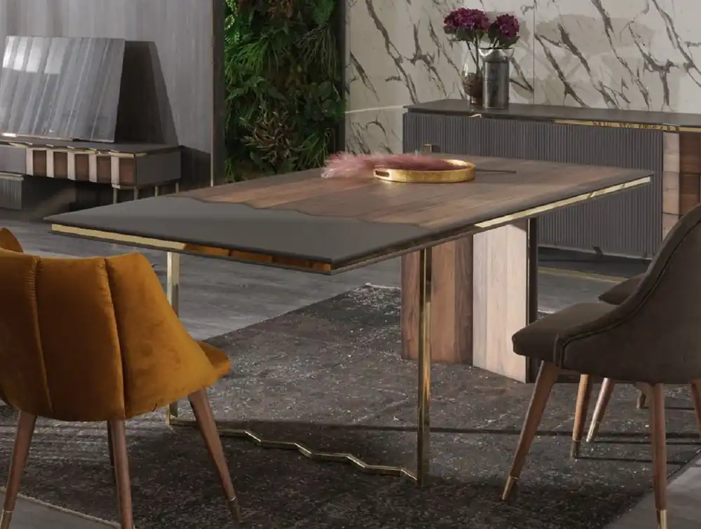 Neu Casa Padrino tavolo da pranzo di lusso marrone / grigio / oro 220 x 105 x A. 75 cm - Tavolo da cucina rettangolare - Mobili sala da pranzo - Mobili di lusso - Arredamento di lusso