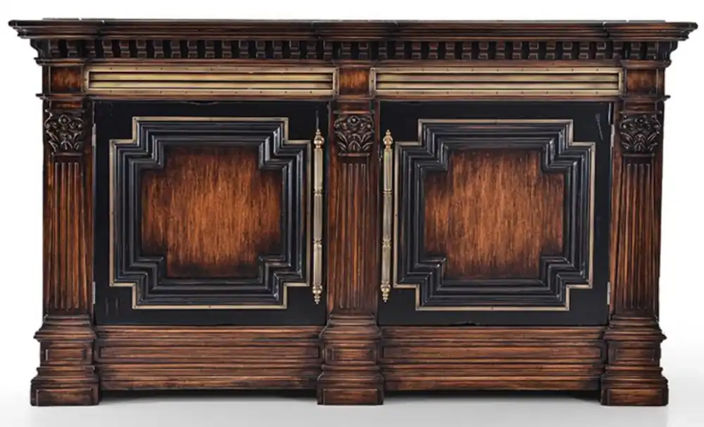 Direkt Vom Hersteller Casa Padrino credenza in stile vintage di lusso con 2 ante e piano in marmo marrone / naturale / nero 212,5 x 56 x A. 123,5 cm - Armadio in legno massello - Mobili stile vintage - Mobili di lusso
