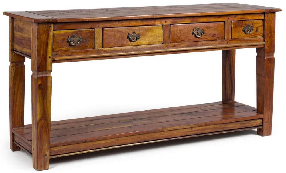 Super-Preis Casa Padrino consolle in stile country marrone / naturale 150 x 45 x A. 78 cm - Consolle rustica in legno massello con 4 cassetti - Mobili rustici - Mobili in legno massello - Mobili stile country