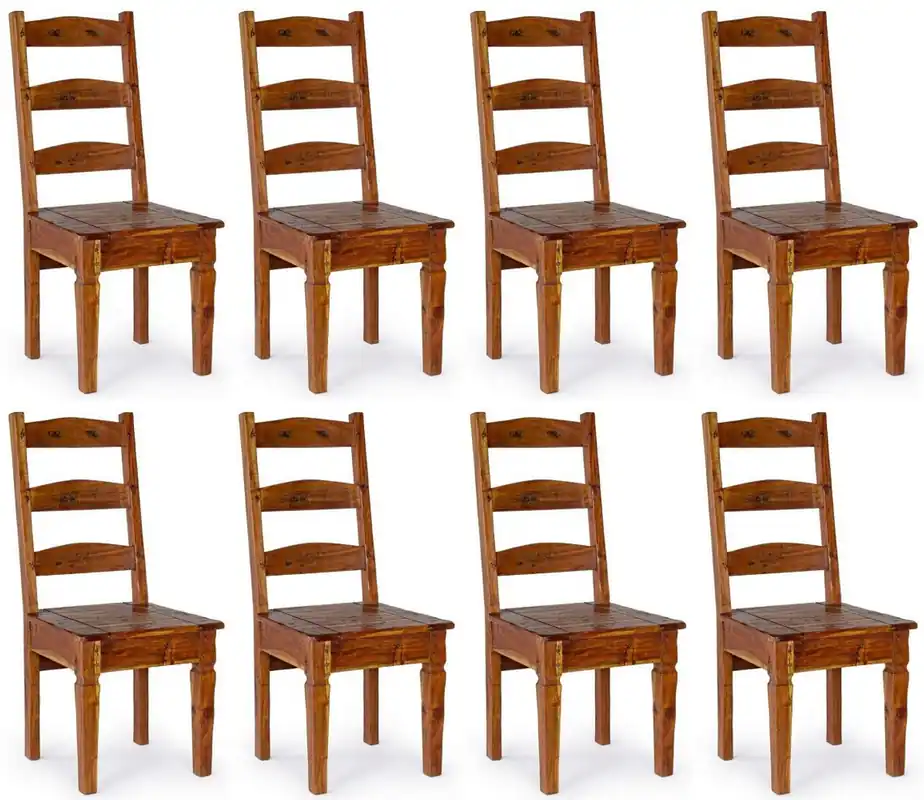 Casa Padrino set di 8 sedie per sala da pranzo in stile country marrone / naturale 45 x 45 x A. 105 cm - Mobili per sala da pranzo rustici - Mobili per sala da pranzo in stile rustico Echt