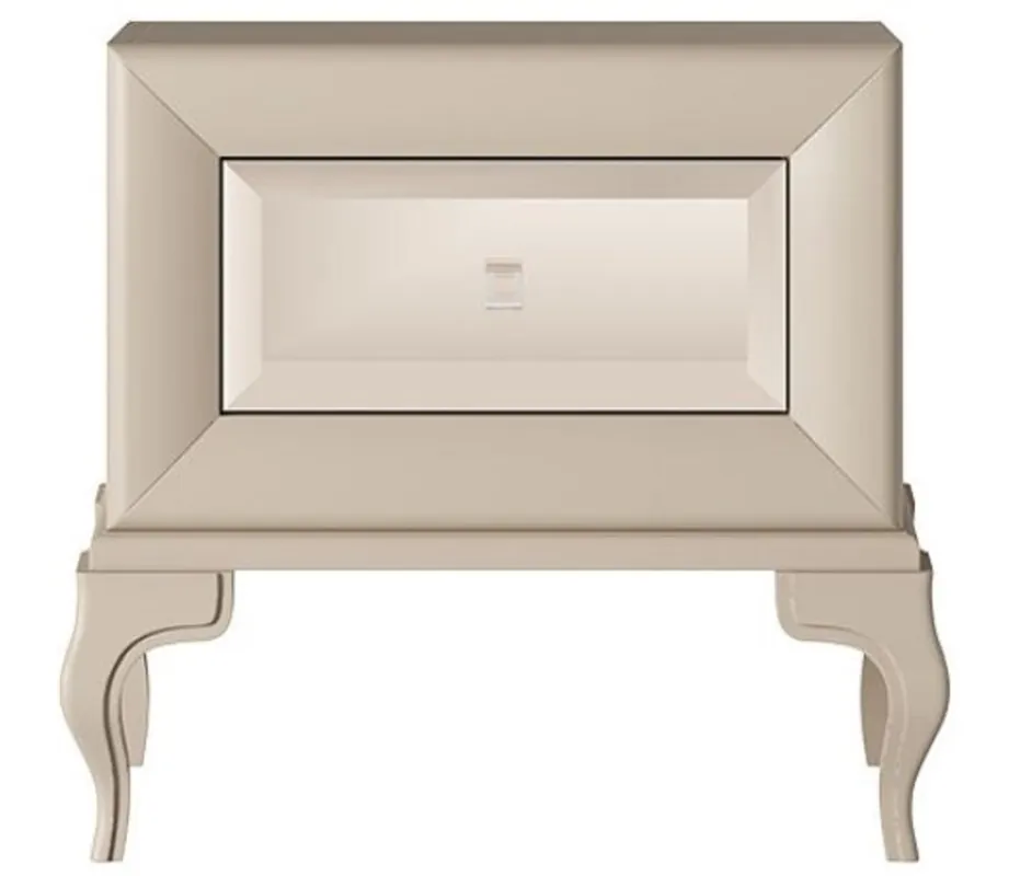 Casa Padrino comodino Art Deco di lusso beige / marrone 70 x 42 x A. 65 cm - Tavolino a specchio con cassetto - Mobile per camera da letto di lusso - Mobile Art Deco di Lusso Must-Have