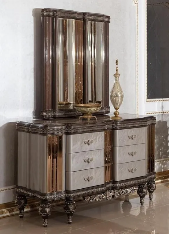 Casa Padrino cassettone barocco di lusso con specchio grigio / marrone scuro / oro - Cassettone camera da letto stile barocco con specchio - Mobili camera da letto di lusso stile barocco Versand Am Gleichen Tag