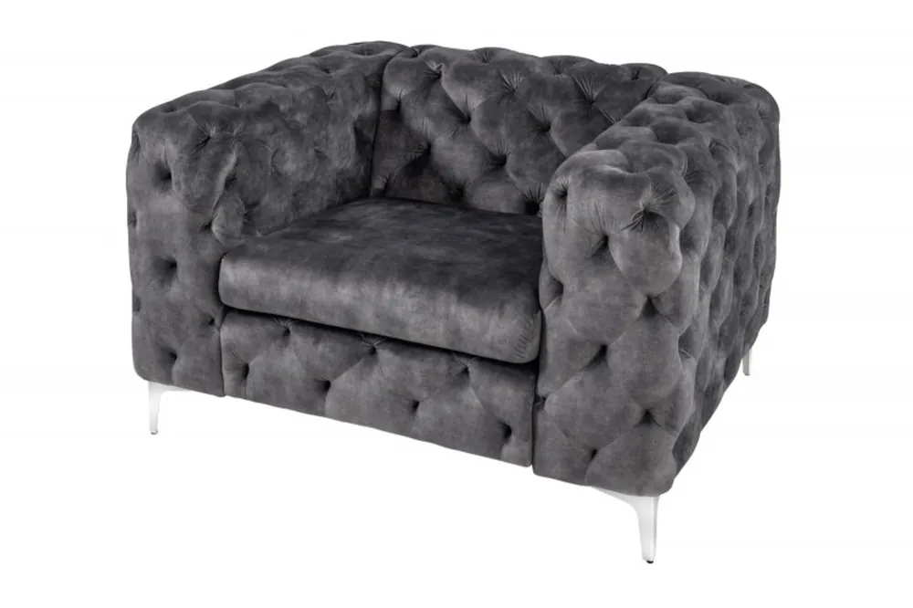 Casa Padrino Poltrona Chesterfield in velluto grigio / argento - Poltrona da soggiorno moderna - Mobili Chesterfield Sofort Bestellen