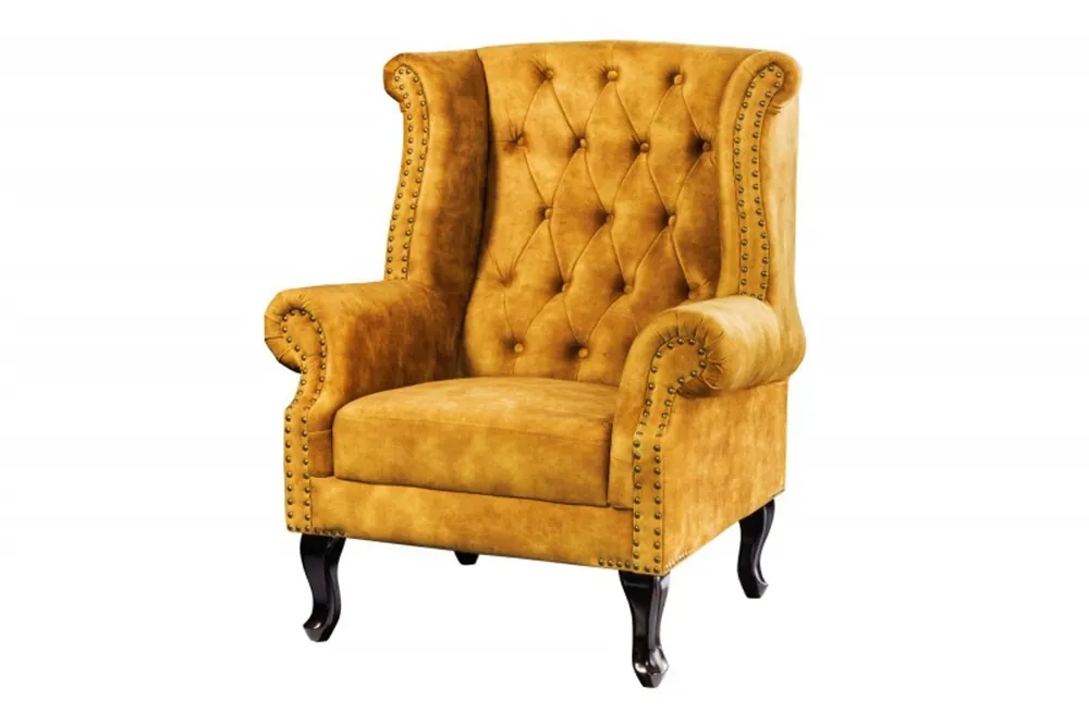 Poltrona Chesterfield sedia ad ala Giallo antico / Marrone di Casa Padrino Beliebt