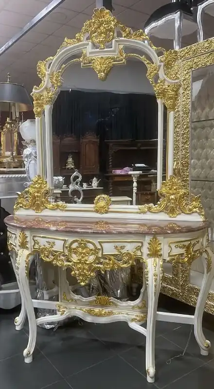 Bestseller Casa Padrino consolle a specchio barocco con piano in marmo bianco / oro / marrone - Magnifica consolle barocco con specchio - Mobili guardaroba in stile barocco - Mobili barocchi