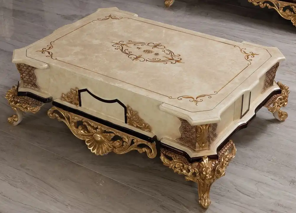 Casa Padrino tavolo da soggiorno barocco di lusso crema / beige / nero / oro - Magnifico tavolo da salotto in stile barocco - Arredi barocchi - Mobili di lusso in stile barocco - Mobili barocchi Abverkauf