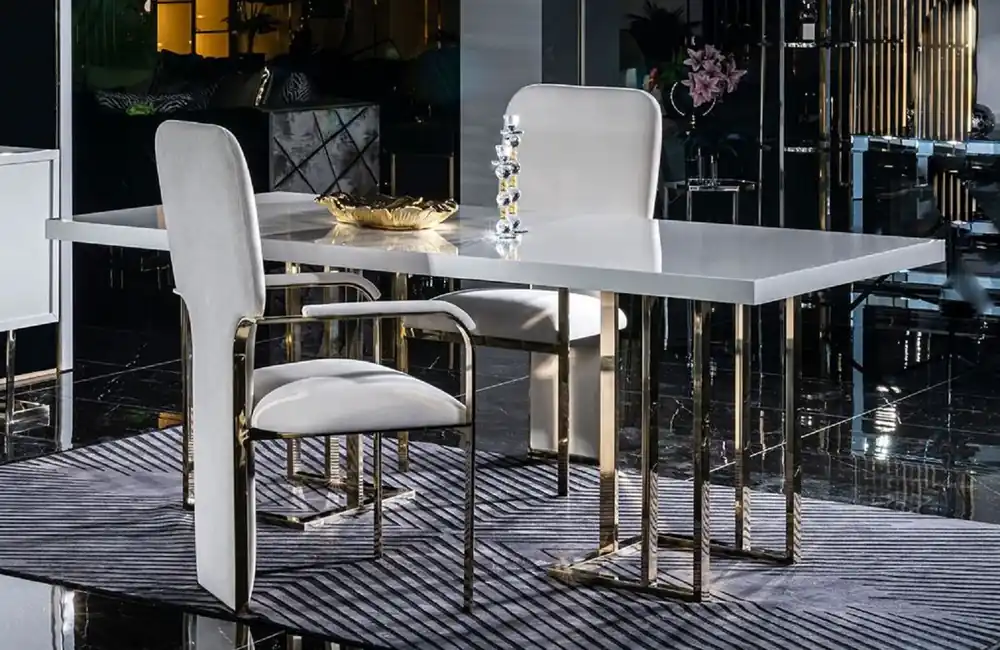 Casa Padrino tavolo da pranzo di lusso bianco / oro 200 x 110 x A. 80 cm - Tavolo da cucina rettangolare con piano in legno massello e gambe in metallo - Mobili sala da pranzo - Mobili di lusso Bestpreis