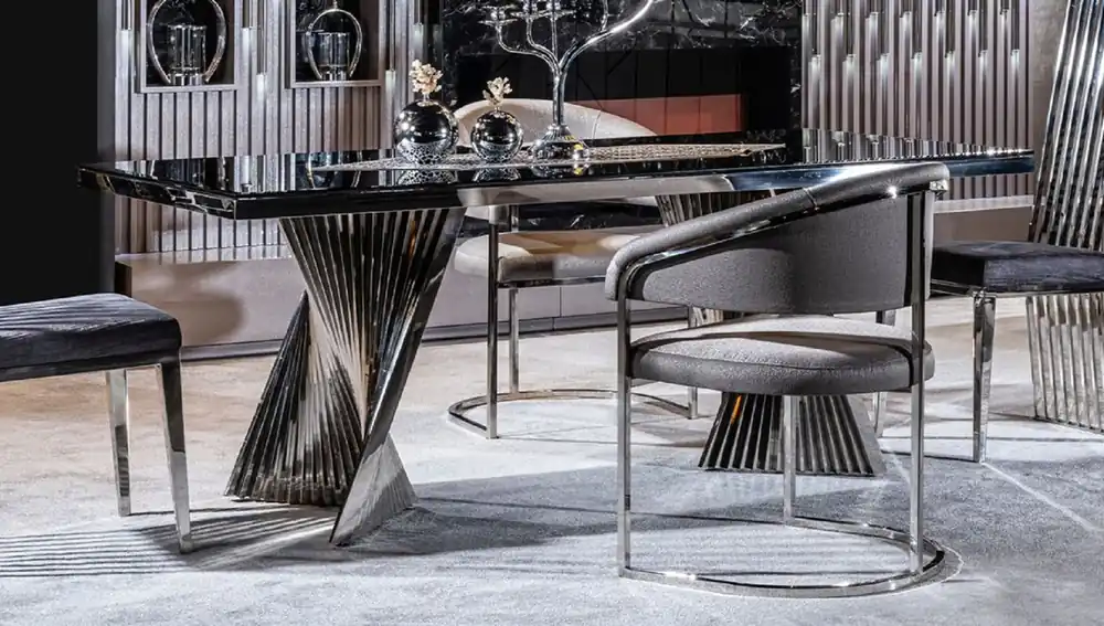 Zertifiziert Casa Padrino tavolo da pranzo di lusso nero / argento 200 x 100 x A. 76 cm - Tavolo da pranzo rettangolare con piano in vetro - Mobili sala da pranzo - Mobili di lusso - Arredamento di lusso