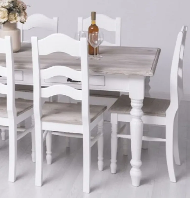Mega-Angebot Casa Padrino set di 8 sedie per sala da pranzo in stile country bianco / naturale 44 x 44 x A. 102 cm - Sedie per sala da pranzo in legno massello - Mobili per sala da pranzo in stile country