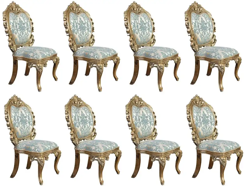 Neu Casa Padrino set di 8 sedie da pranzo barocco di lusso turchese / oro - Sedie da cucina decorate in stile barocco - Mobili da sala da pranzo barocchi di lusso - Mobili barocco