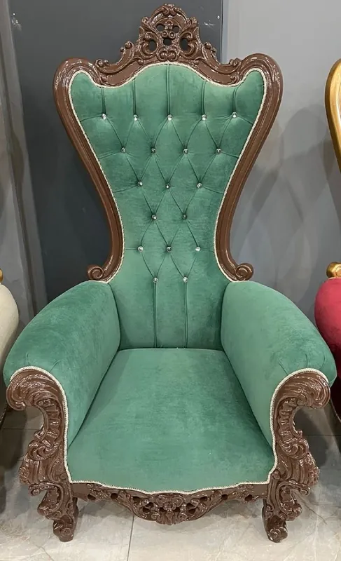 Casa Padrino poltrona trono barocco con tessuto in velluto e strass verde / marrone - Poltrona reale fatta a mano in stile barocco - Poltrona da matrimonio - Poltrona gigante - Mobili barocchi Top-Seller