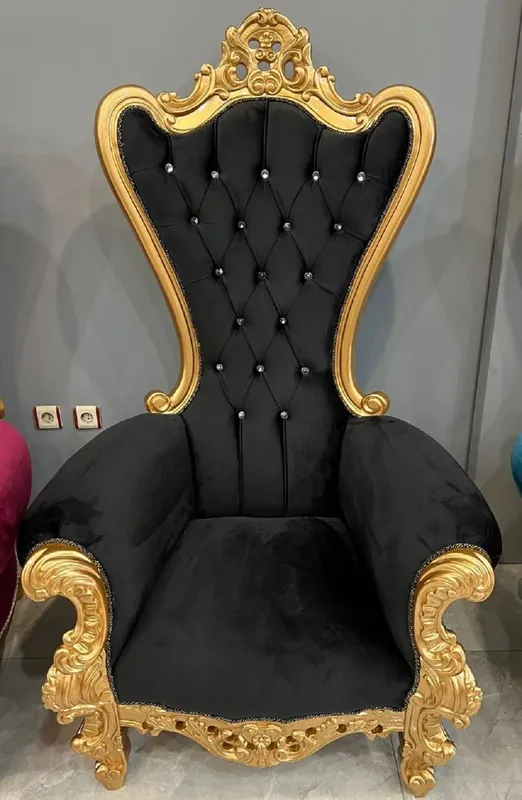 Abverkauf Casa Padrino poltrona trono barocco con tessuto in velluto e strass nero / oro - Poltrona reale in stile barocco - Poltrona da matrimonio barocco - Poltrona gigante barocco - Mobili barocchi