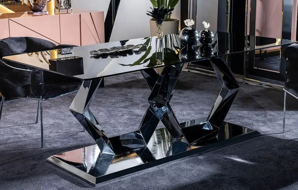 Casa Padrino tavolo da pranzo di design di lusso argento 200 x 100 x A. 76 cm - Tavolo da pranzo rettangolare in metallo con piano in vetro - Mobili sala da pranzo di lusso - Arredamento di lusso Direkt Vom Hersteller