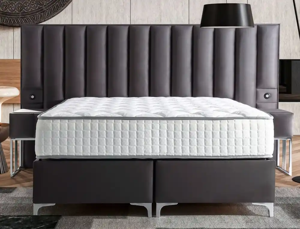 Casa Padrino letto matrimoniale di lusso grigio / argento - Varie Dimensioni - Letto con testiera e materasso - Mobili camera da letto - Mobili dell'hotel - Mobili di lusso Sonderaktion