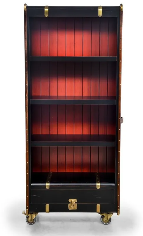 Beliebt Casa Padrino armadio scaffale di lusso in ottica valigia nero / rosso / marrone / ottone 84 x 35 x A. 200 cm - Armadio valigia con ruote - Armadio per ufficio - Mobili per ufficio di lusso
