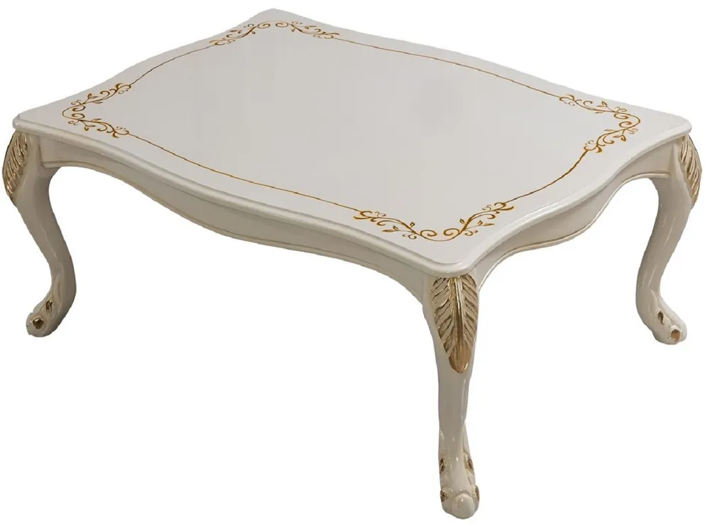 Aktuell Casa Padrino tavolo da soggiorno barocco di lusso bianco / oro - Tavolo da salotto in stile barocco fatto a mano - Mobili di lusso in stile barocco - Arredi barocchi - Mobili barocchi
