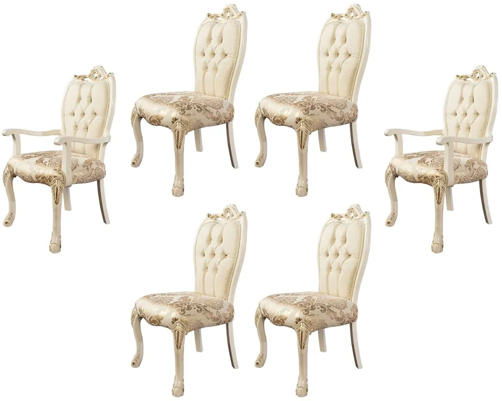 Casa Padrino set di 6 sedie da pranzo barocco di lusso bianco / oro - Sedie da cucina decorate in stile barocco - Mobili stile barocco - Mobili da sala da pranzo barocchi di lusso - Mobili barocco Versand Am Gleichen Tag