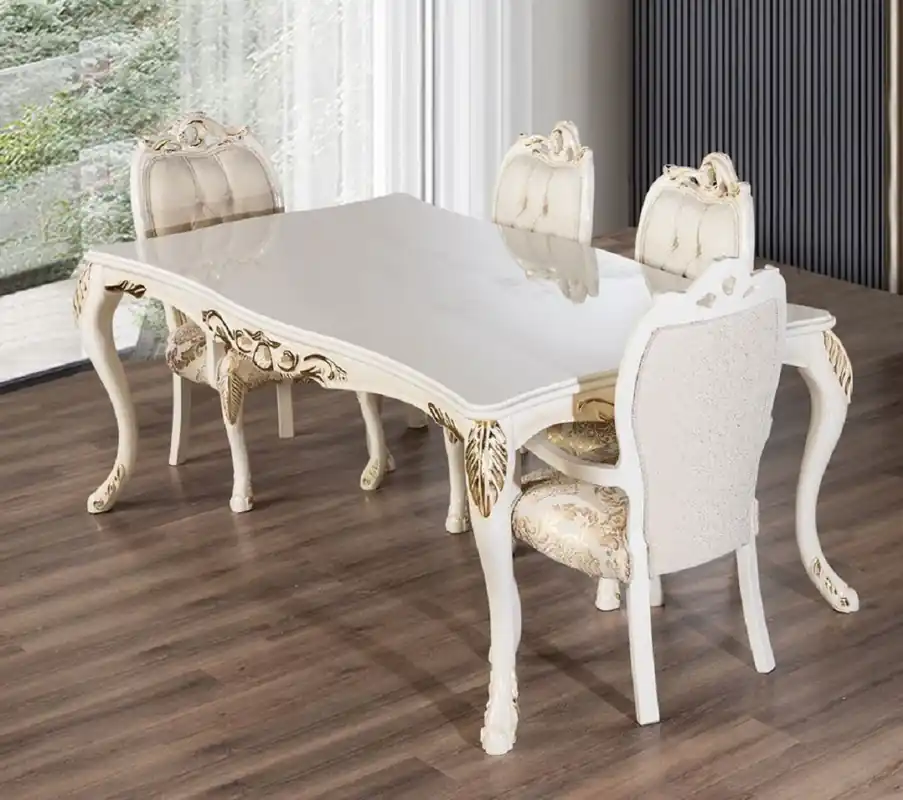 Casa Padrino tavolo da pranzo barocco di lusso bianco / oro - Tavolo da cucina rettangolare stile barocco - Mobili sala da pranzo barocco di lusso - Arredamento barocco Wochenendangebot
