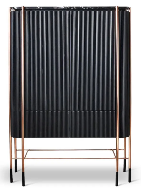 Casa Padrino armadio bar di lusso nero / nero opaco / rame 104 x 52 x A. 150 cm - Armadio del vino illuminata con 2 ante - Armadio soggiorno - Armadio bar - Mobili Hotel - Collezione di Lusso Geprüft
