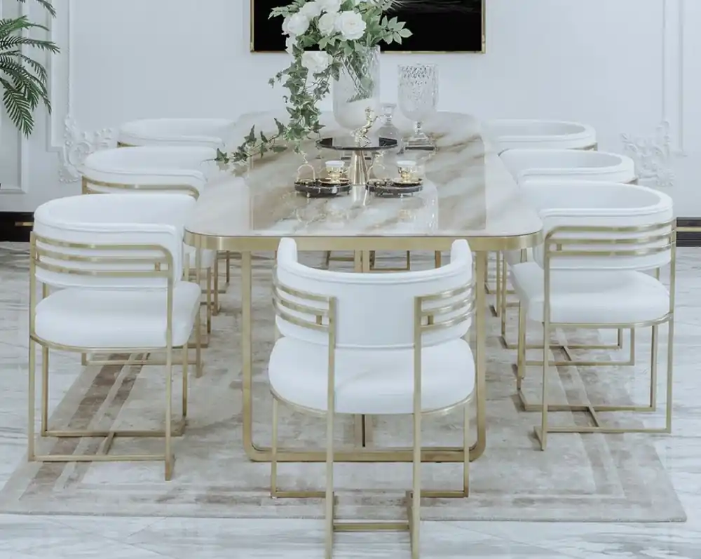 Casa Padrino set di sedie per sala da pranzo di lusso con braccioli bianco / oro 58 x 51 x A. 76 cm - Set 8 sedie cucina - Mobili sala da pranzo - Mobili ristorante - Mobili di lusso Ausverkauf